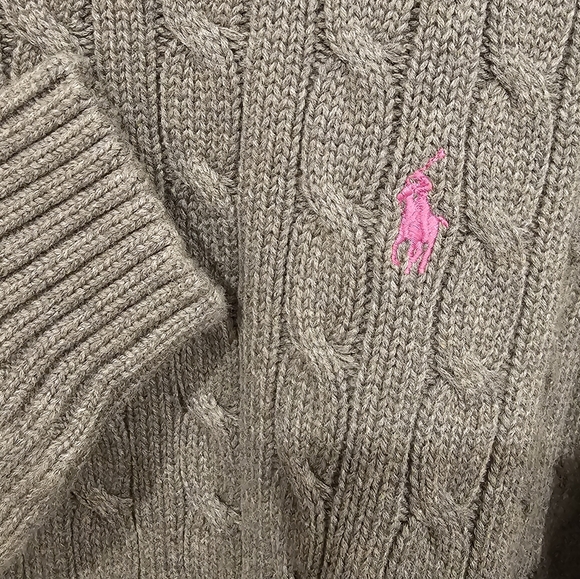 NWT Ralph Lauren Sport Women's Gray Cable Knit Pullover with Pink Logo Size-XL - Picture 8 of 11